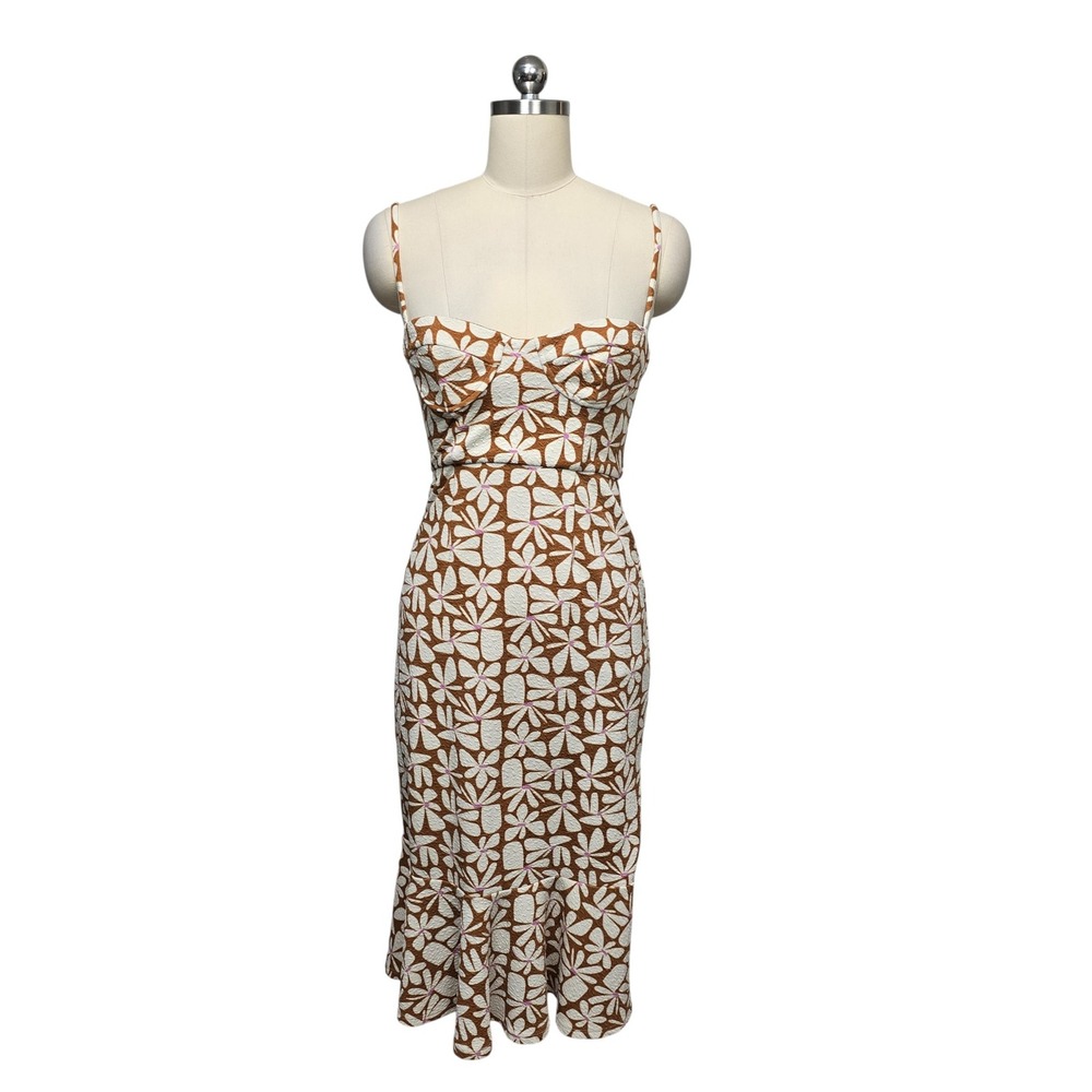 Hutch‎ Anthropologie Brown Floral Print Midi Dress Womens XS Spaghetti Strap